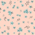 Forget-me-not blue flowers bouquets seamless hand drawn pattern