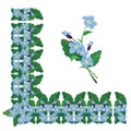 Forget me not floral corner and line frame elements isolated