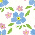 Forget-Me-Not floral seamless pattern background. Beautiful backdrop of painterly watercolor effect groups of pink blue