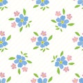 Forget-Me-Not floral seamless vector pattern background. Beautiful backdrop of painterly watercolor effect groups of