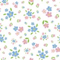 Forget-Me-Not floral seamless vector pattern background. Beautiful backdrop of painterly watercolor effect groups of