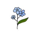 Forget-me-not flower. Herbal plant. Cute doodle sticker.