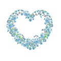 Forget-me-not flowers heart frame hand-drawn on white background. Tender watercolor illustration of flower heads Royalty Free Stock Photo