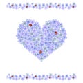 Forget-me-not flowers and ladybugs in heart shape Royalty Free Stock Photo