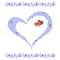 Forget-me-not flowers and ladybugs in heart shape Royalty Free Stock Photo