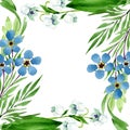 Forget me not and lily of the valley flowers. Watercolor background illustration set. Frame border ornament square. Royalty Free Stock Photo