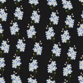 Forget me not - seamless pattern. Blue spring flowers with yellow center on white background.