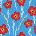 Forget-me-nots, daisies, stylized floral pattern.