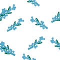 Forget-me-nots and herb seamless print, pattern