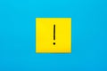 Forget, reminder, combination of colour concept- Close up black handwritten symbol of exclamation mark on one yellow square