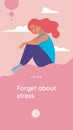 Forget about stress app banner. Illustration for mobile application psychology help with stress