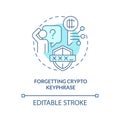 Forgetting crypto keyphrase turquoise concept icon