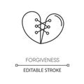 Forgiveness pixel perfect linear icon. Thin line customizable illustration. Interpersonal connection, emotional