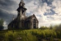 forgotten church with a crumbling steeple and cracked bell