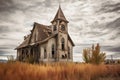 forgotten church with a crumbling steeple and cracked bell
