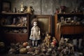 forgotten doll amongst forgotten family heirlooms Royalty Free Stock Photo