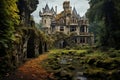 Vintage castle revealing its haunted past. Generate Ai