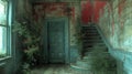 Forgotten Grandeur: Overgrown Mansion Staircase Royalty Free Stock Photo