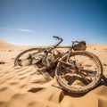 Forgotten Journey: Abandoned Bicycle in the Desert Wasteland