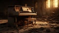 Forgotten keyboard player old piano in an empty room with dust on the keys Royalty Free Stock Photo