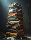 Forgotten Lore - A Stack of Ancient Tomes Royalty Free Stock Photo