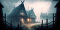 A forgotten mystical village engulfed in fog.Generative AI