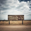 Forgotten Oasis: Distressed Wooden Sign Along Desert Motorway Journey