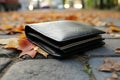Forgotten wallet left on a park bench, a moment of absentmindedness Royalty Free Stock Photo