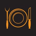 fork, carving knife and plate. Vector illustration decorative design