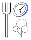 Fork, Clock, and Tree Icons Representing Meal Scheduling and Time Management Royalty Free Stock Photo