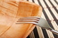 Fork closeup in bowl on placemats