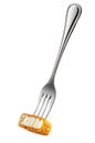 Fork with cut fish stick Royalty Free Stock Photo
