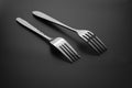 Fork cutlery isolated on black background, clipping path. Black and white Royalty Free Stock Photo