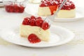 Fork cutting cherry cheesecake Royalty Free Stock Photo