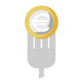 Fork with euro coin, price, cost, catering, isolated. Royalty Free Stock Photo