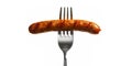 A fork featuring a turkey sausage link, providing a leaner alternative with a burst of flavor.isolated on white