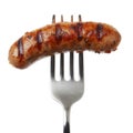 A fork featuring a turkey sausage link, providing a leaner alternative with a burst of flavor.isolated on white