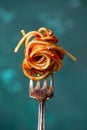 A fork full of spaghetti and red sauce Royalty Free Stock Photo