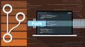 Fork git concept with the icon line style and computer laptop programming script code Royalty Free Stock Photo