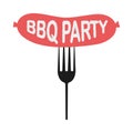 Fork with grill sausage isolated on white background. BBQ party. Barbecue time. Cookout concept. Vector flat design