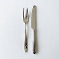 The fork has four tines and the knife has a curved blade suitable for Royalty Free Stock Photo