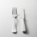 Fork has four tines, and the knife has a smooth, slightly curved Royalty Free Stock Photo