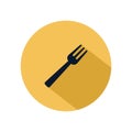 Fork icon vector, cutlery isolated on yellow circle, vector restaurant element