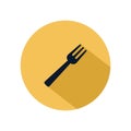 Fork icon vector, cutlery isolated on yellow circle, vector restaurant element Royalty Free Stock Photo