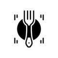 Black solid icon for Fork, plate and food Royalty Free Stock Photo