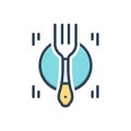 Color illustration icon for Fork, plate and food Royalty Free Stock Photo