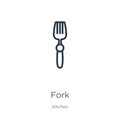 Fork icon. Thin linear fork outline icon isolated on white background from kitchen collection. Line vector fork sign, symbol for Royalty Free Stock Photo