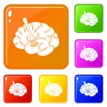 Fork is inserted into the brain icons set vector color