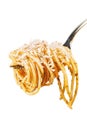 Fork with just spaghetti around it on backgrouund Royalty Free Stock Photo