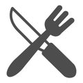 Fork and knife crossed, eating utensils solid icon, catering concept, cutlery vector sign on white background, glyph Royalty Free Stock Photo